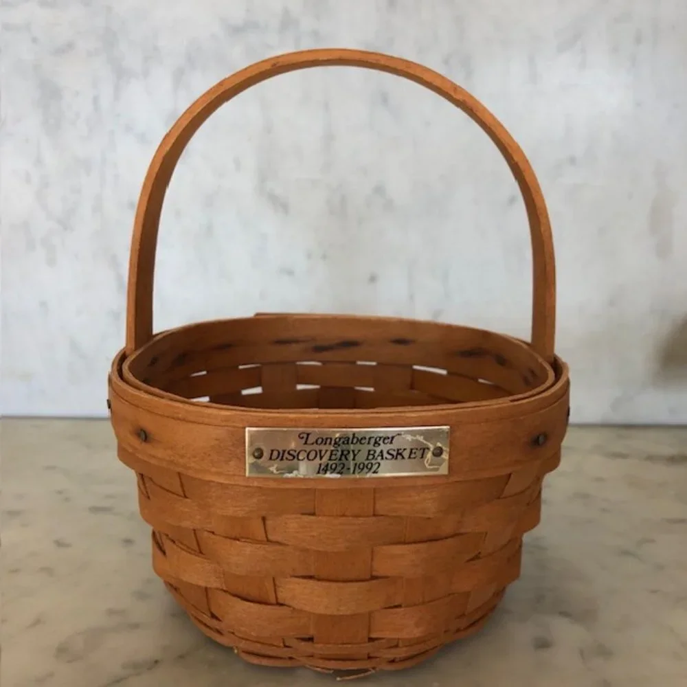 LONGABERGER Discovery Basket 1492-1992 Classic Brown Stain Stationary Handle